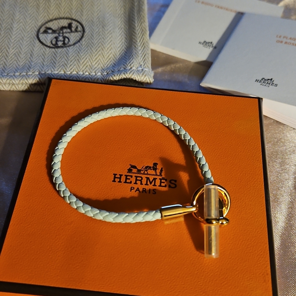 Hermes Light Blue and Gold Bracelet